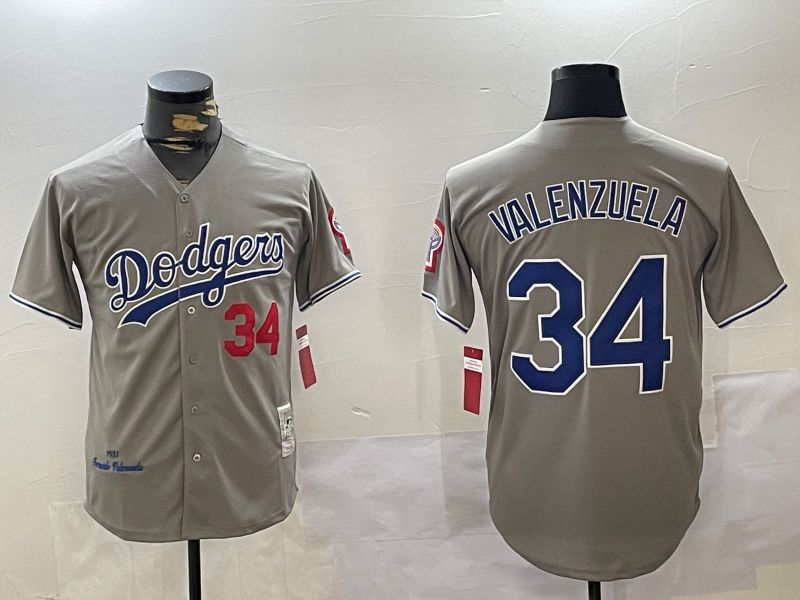 Men Los Angeles Dodgers #34 Valenzuela Grey Throwback Game 2024 Nike MLB Jersey style 11202